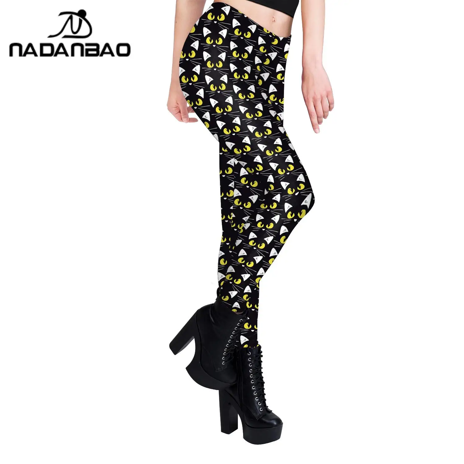 Nadanbao-mallas con estampado Digital de gatos negros para mujer, Leggings de cintura alta a la moda, pantalones de Yoga deportivos de alta calidad, 3D