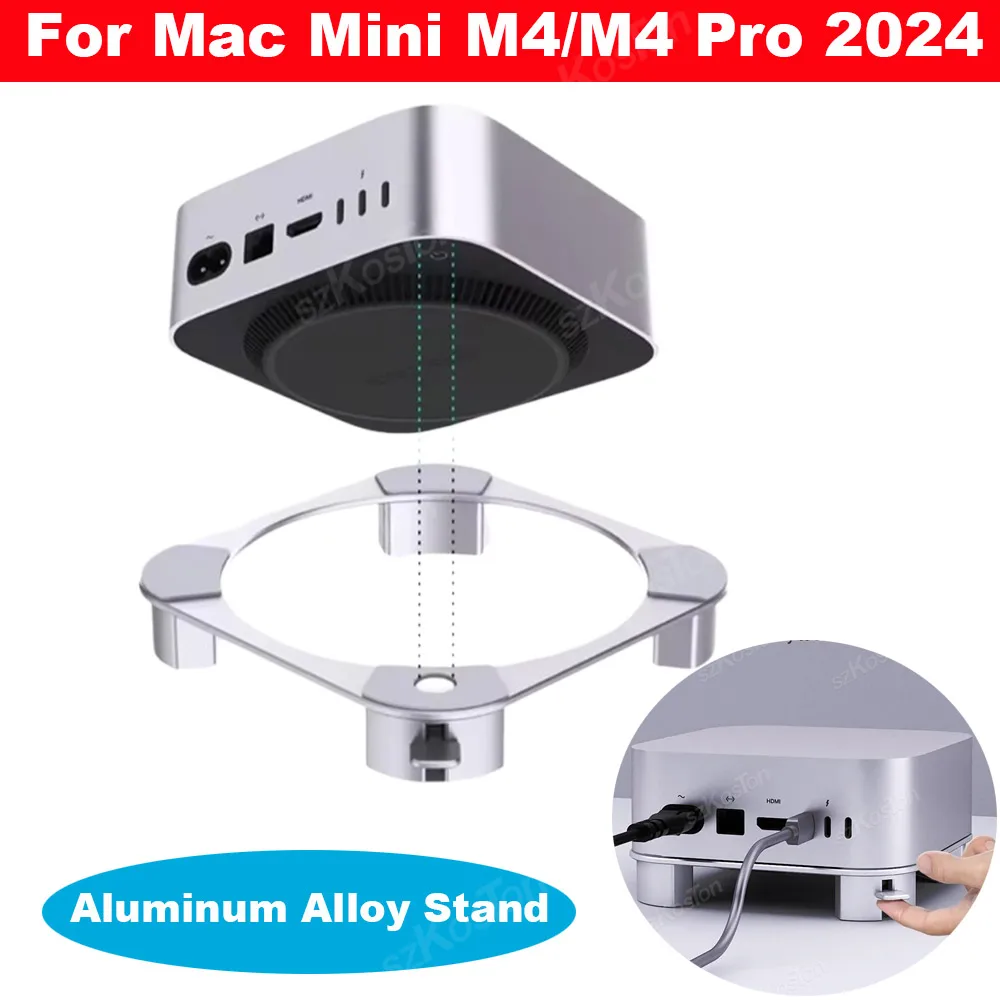 For Mac Mini M4 Aluminum Alloy Desktop Stand Heat Dissipation Bracket with Power Button for M4 Pro 2024 Cooling Holder