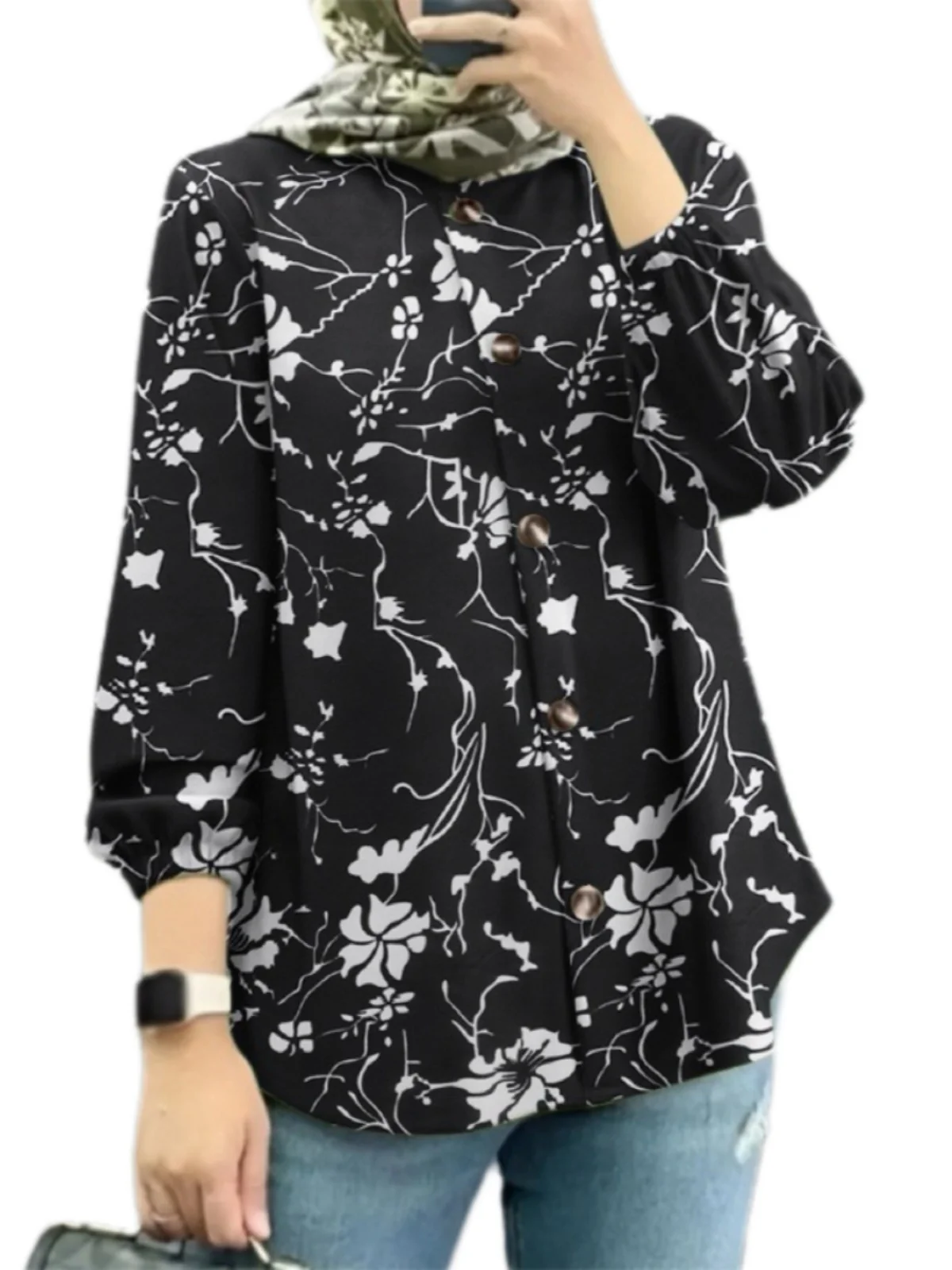 

Faionable Floral Women's irt Bubble Sve New 2025 Cross-Border Middle East Malaysia Traditional Costume Stage Costume