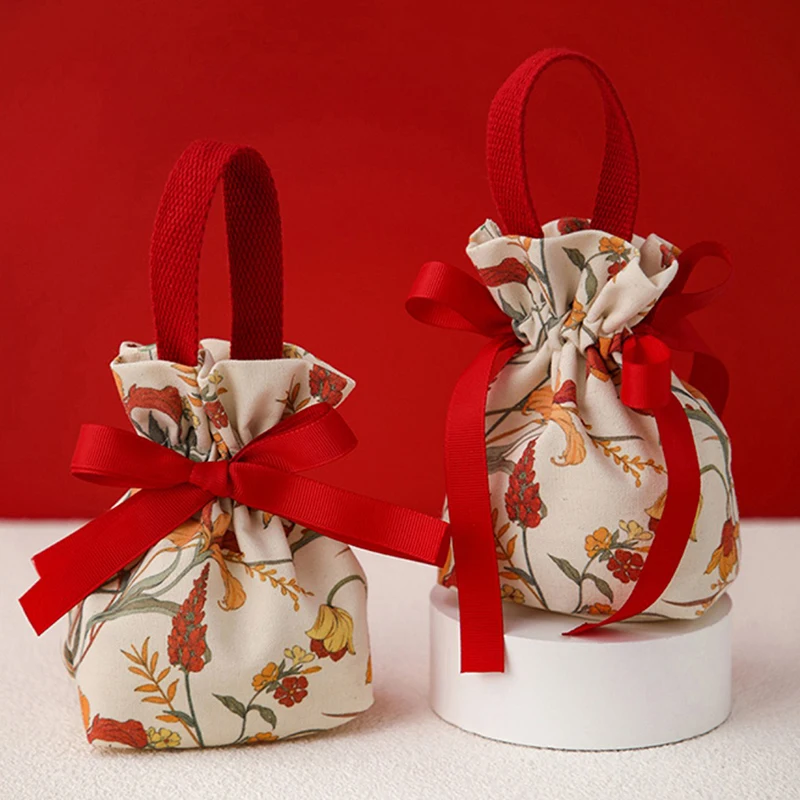 1 قطعة حقيبة حلوى الزفاف زهرة يده أكياس الحلوى الزفاف جودي أكياس التعبئة المحمولة الأزهار الرباط حقيبة تخزين الحلوى