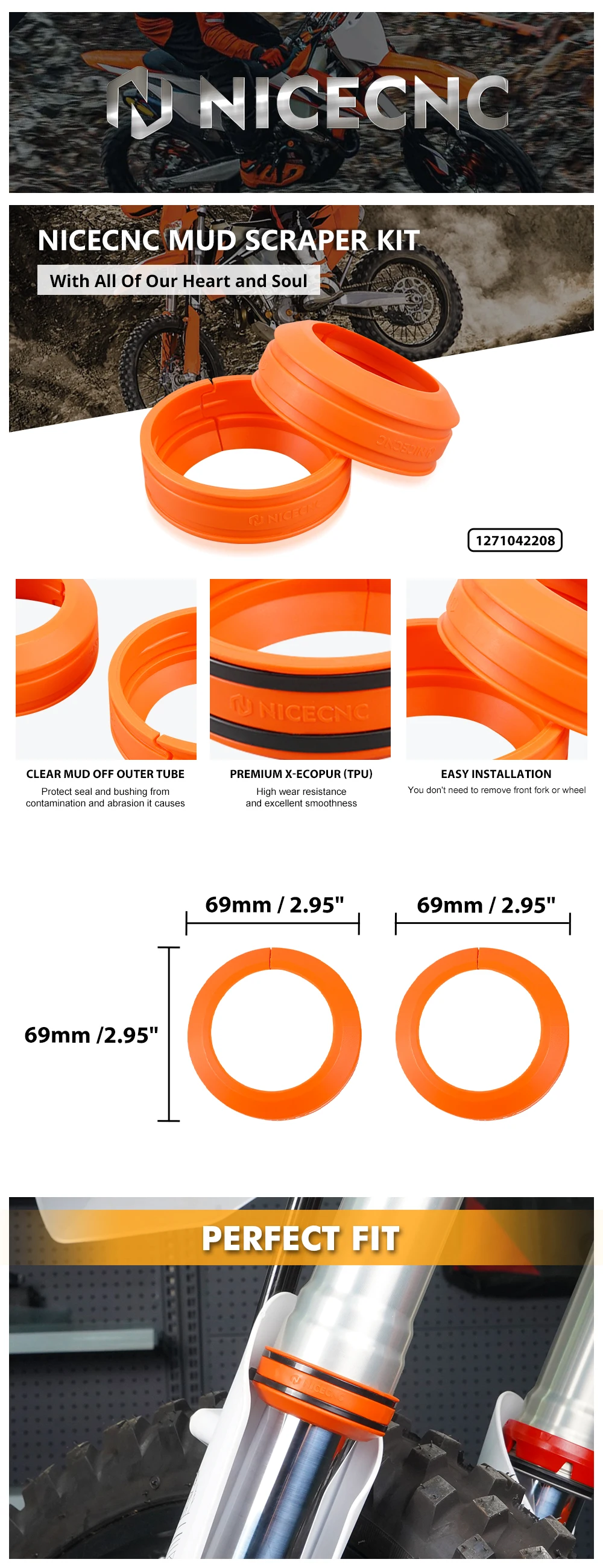 Motorrad für KTM 125 250 300 350 400 450 500 525 530 EXC EXCF XC XCF SX SXF XCW XCFW TPI Sixdays Vorderradgabel-Schmutzabstreifer-Kit – Detail 2