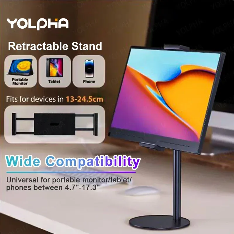  Tablet Stand Holder for ipad Height Adjustable Kindle Stand Stretch up down Monitor Stand for Desk Tablets Smartphone Round Base 