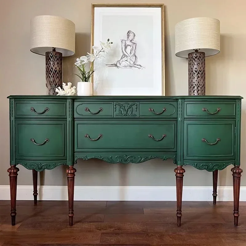 Solid wood porch cabinet carved storage side table aisle partition retro storage table