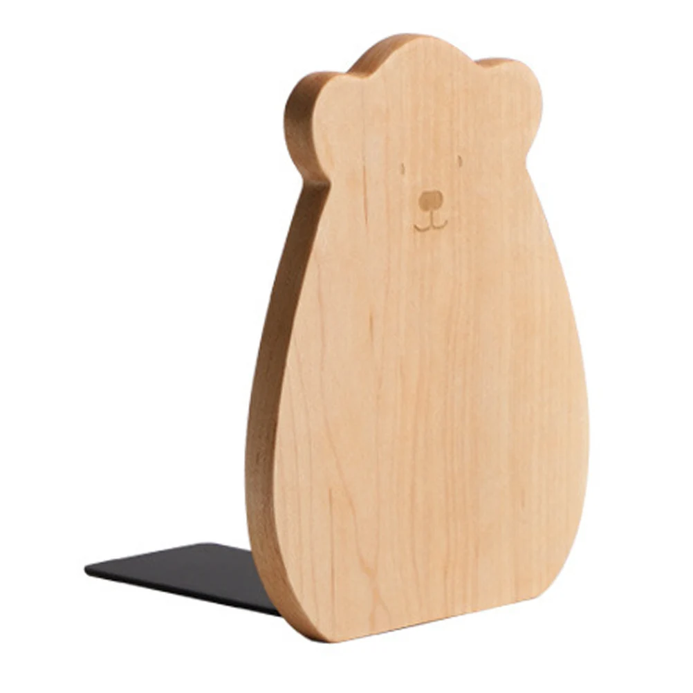 

1pc Wooden Bookend Bear Shape Solid Wood Book Stand Holder For Desk Decor Warm Color Lovely Bookshelf Accessory