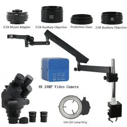 55MP 48MP 24MP 4K 1080P HDMI USB Camera 3.5X-90X Simul Focus Parfocal Stereo Trinocular Microscope Articulating Arm Pillar Clamp