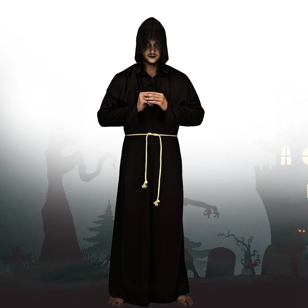 Halloween Costumes Wizard Uniform Cosplay Suit Cloak Demon Medieval Monk Robe Miss Man