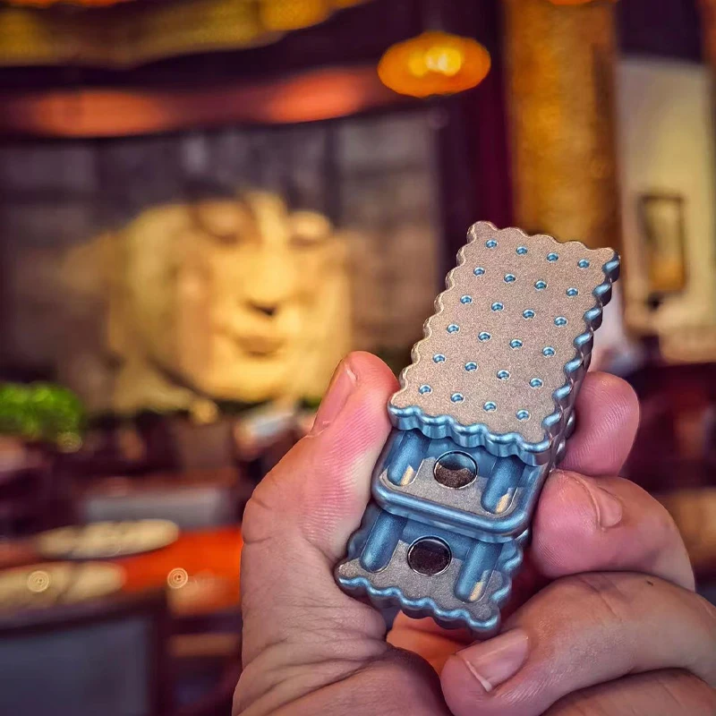 Lee Orange Cookie Push suwak kanapka biszkoptowe trzy warstwy w górę i w dół zabawki na palec Relief Jouet antystresowy Fidget Spinner