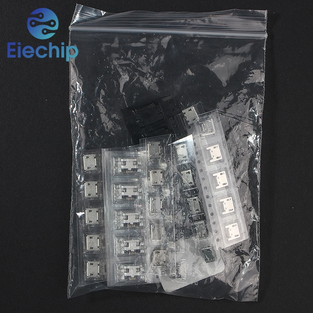 60pcs/lot 5 Pin SMT Socket Connector Kit, Micro USB Type B Female Placement 12 Models SMD DIP Socket Connector for mobile phones