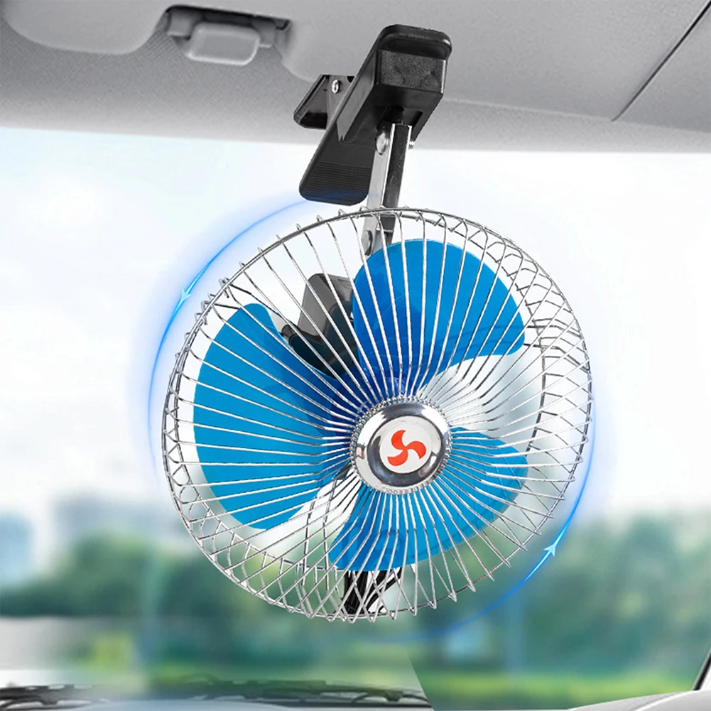 12/24V Strong Summer Cooler Safety Metal Guard Clip-On Car Fan Adjustable Portable Auto Fan Truck Vehicle Strong Wind Air Cooler