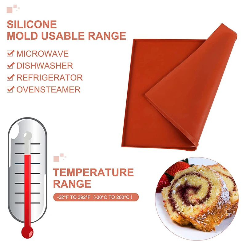 Large Silicone Swiss Roll Cake Mat Flexible Non-Stick Baking Tray Sheet Bakeware Roll Pan Flexible Cake Mold Sheets with Edges