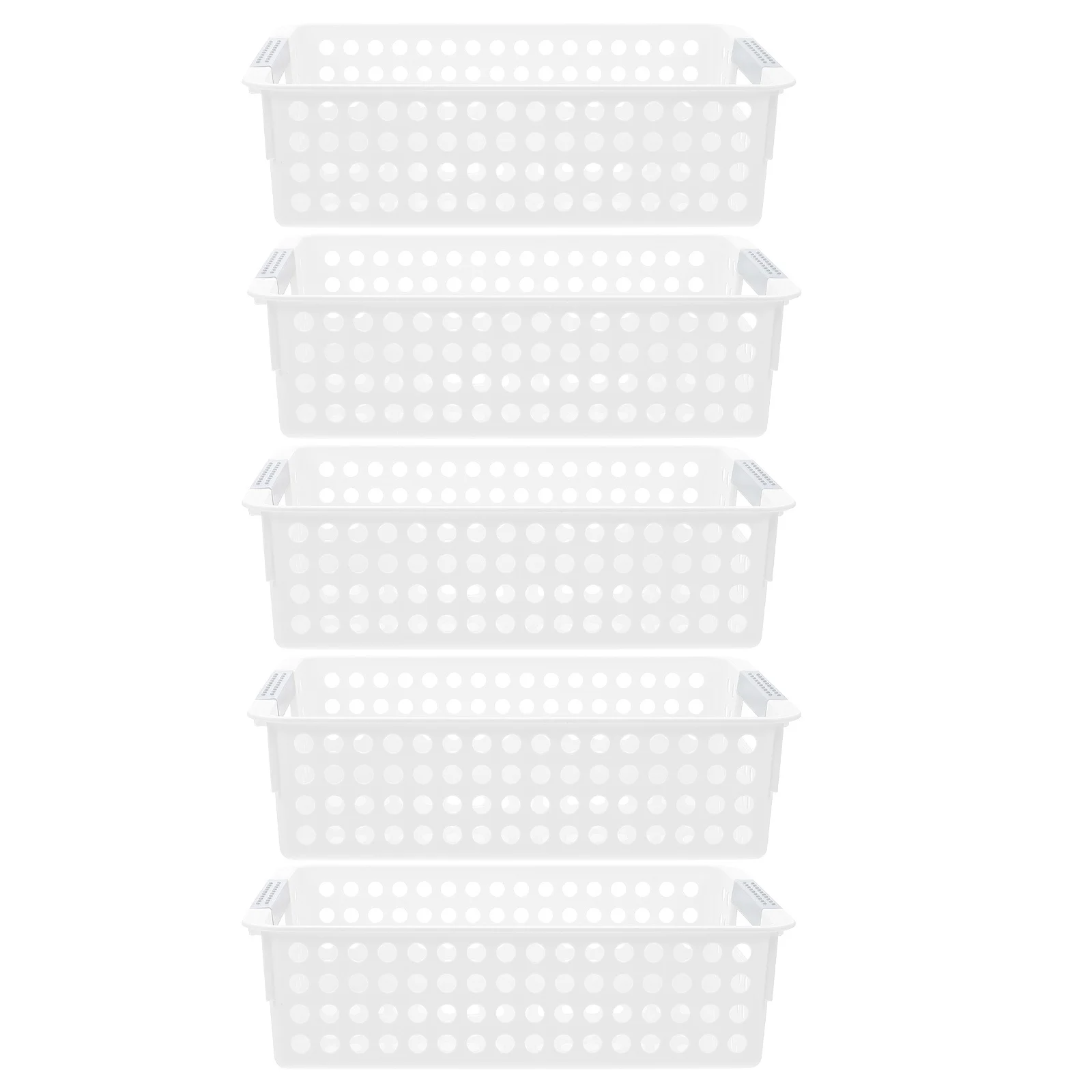 

5pcs Rectangular Storage Bins Hollow Design Multi-Function Plastic Baskets For Home Office School Kitchen Bathroom Supplies