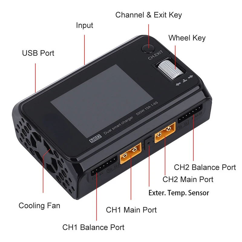 Applicable to M6d 500W 15A Model Airplane Lithium Battery Charger 2-6s High Power Balance Charger