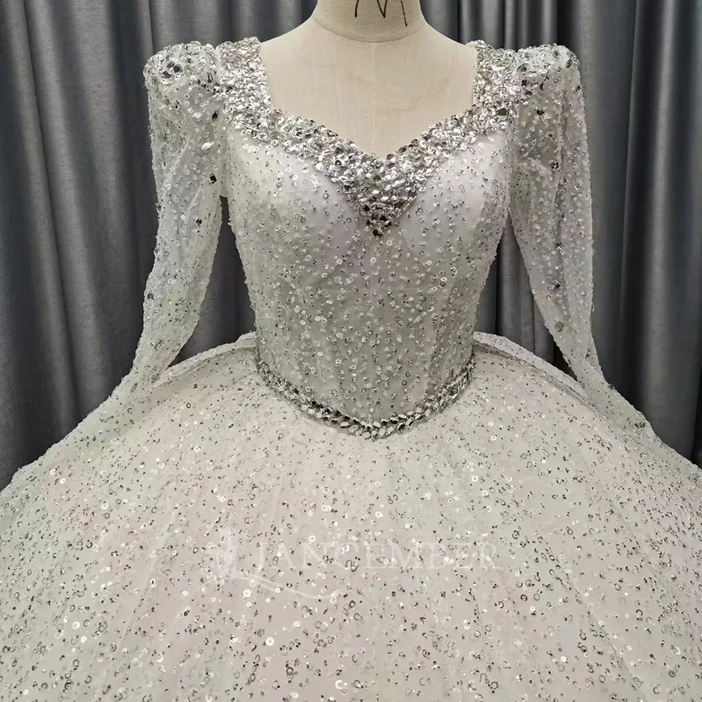 Abito da sposa abito da ballo con perline abito da ballo maniche lunghe scollo rotondo abito da sposa all'ingrosso in fabbrica Vestido De Novia personalizzato