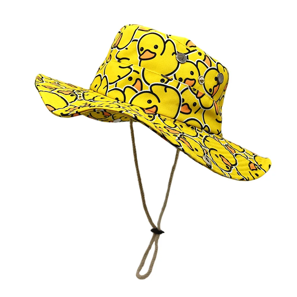 Cartoon patterned yellow duck printed sun hat - lightweight and unique sun protection design - suitable for Valentine's Day gift