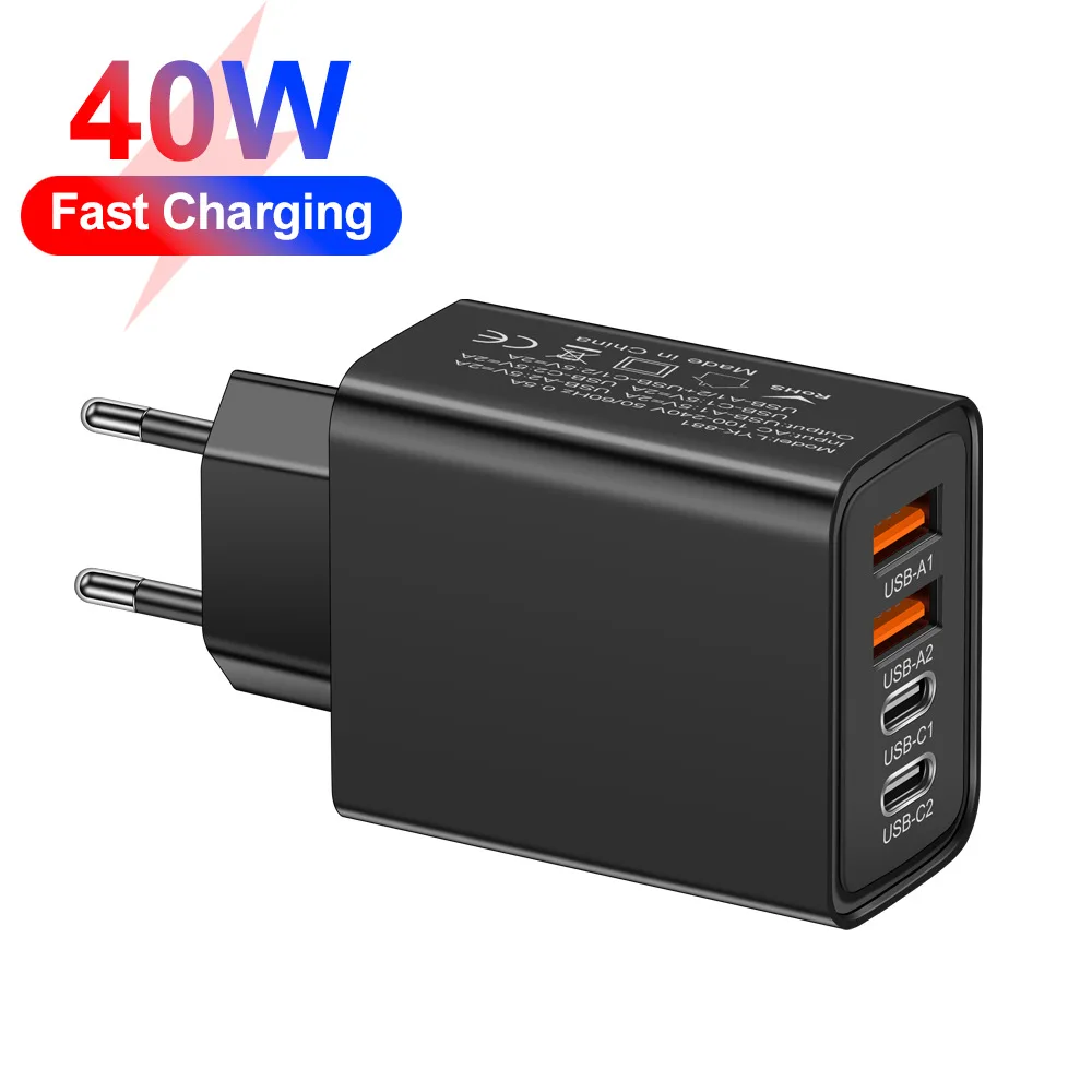 USB C Charger Block, 40W Fast USB C Wall Charger 4-Port PD Power Adapter + QC Wall Plug Multiport Type C Charging Block Cube