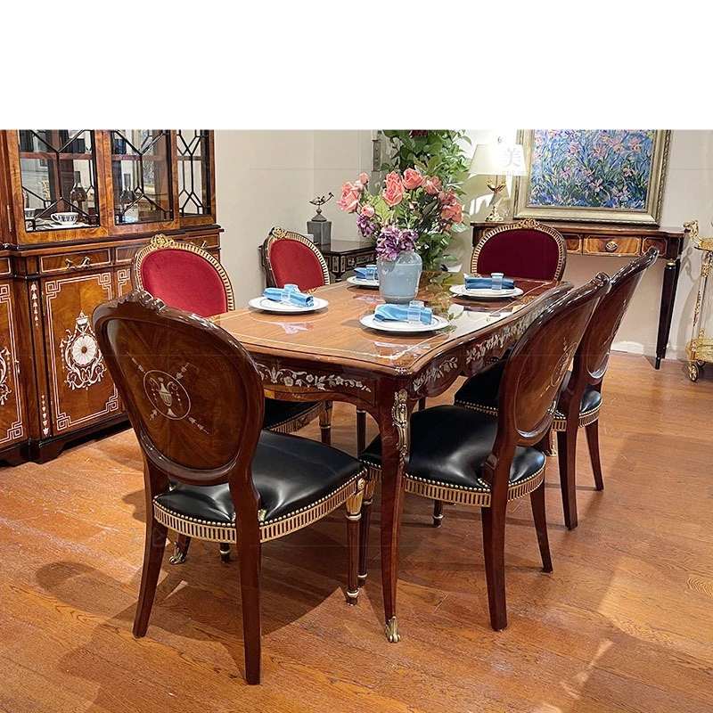 Furniture English castle long dining table Neoclassical copper shell inlaid European small apartment dining table
