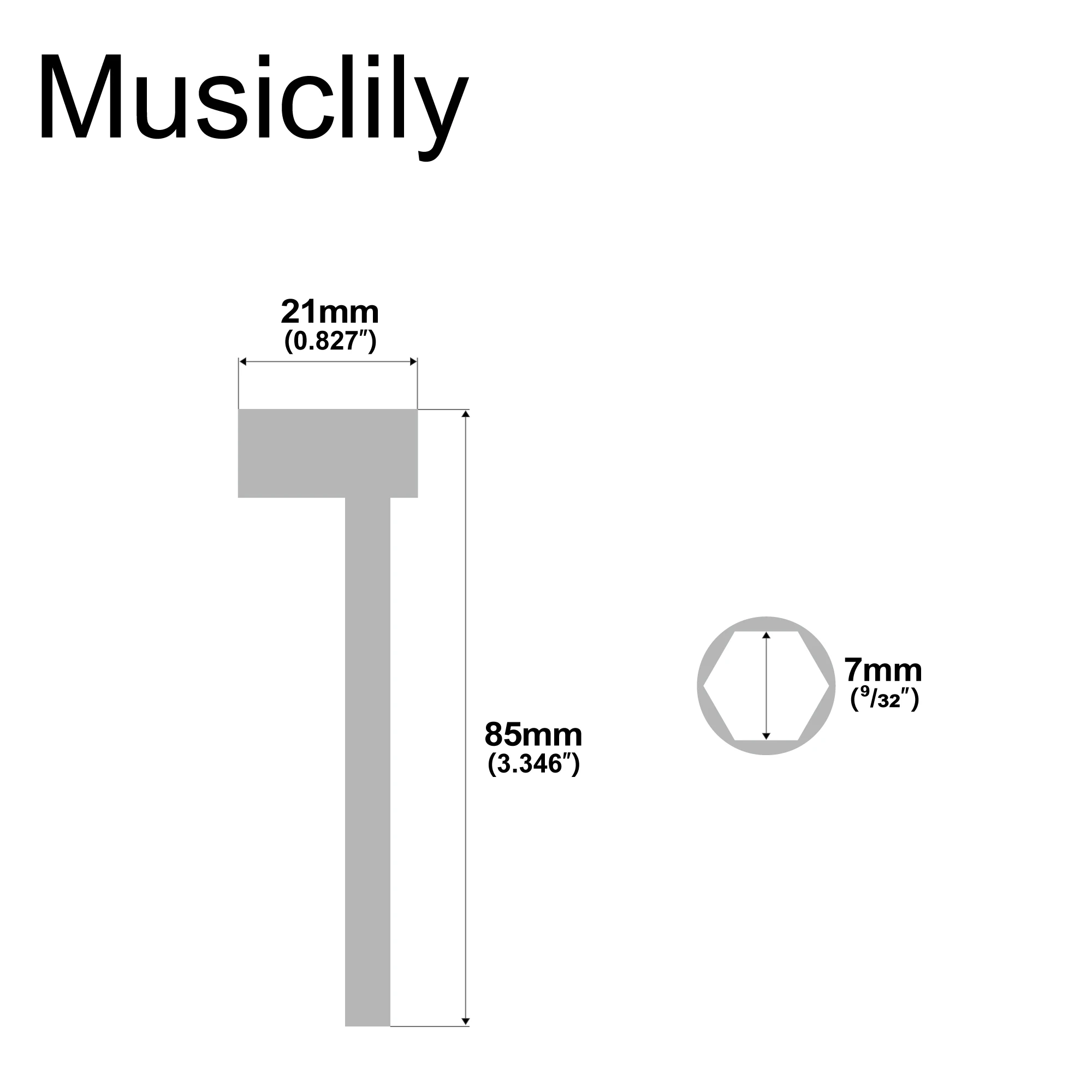 Musiclily Pro 6mm/6.35mm/7mm/8mm Steel Hex Box Wrench Guitar Truss Rod Adjustment Wrench for Guitar, Nickel