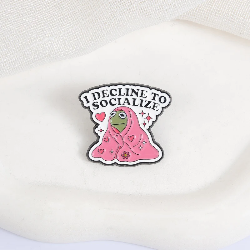 Ich Ablehne Geselligkeit Emaille-Anstecknadel Niedlicher Kermit-Frosch Tier-Social-Anxiety-Brosche Reversnadel Schmuck-Accessoires Geschenk für Freunde – Detail 5