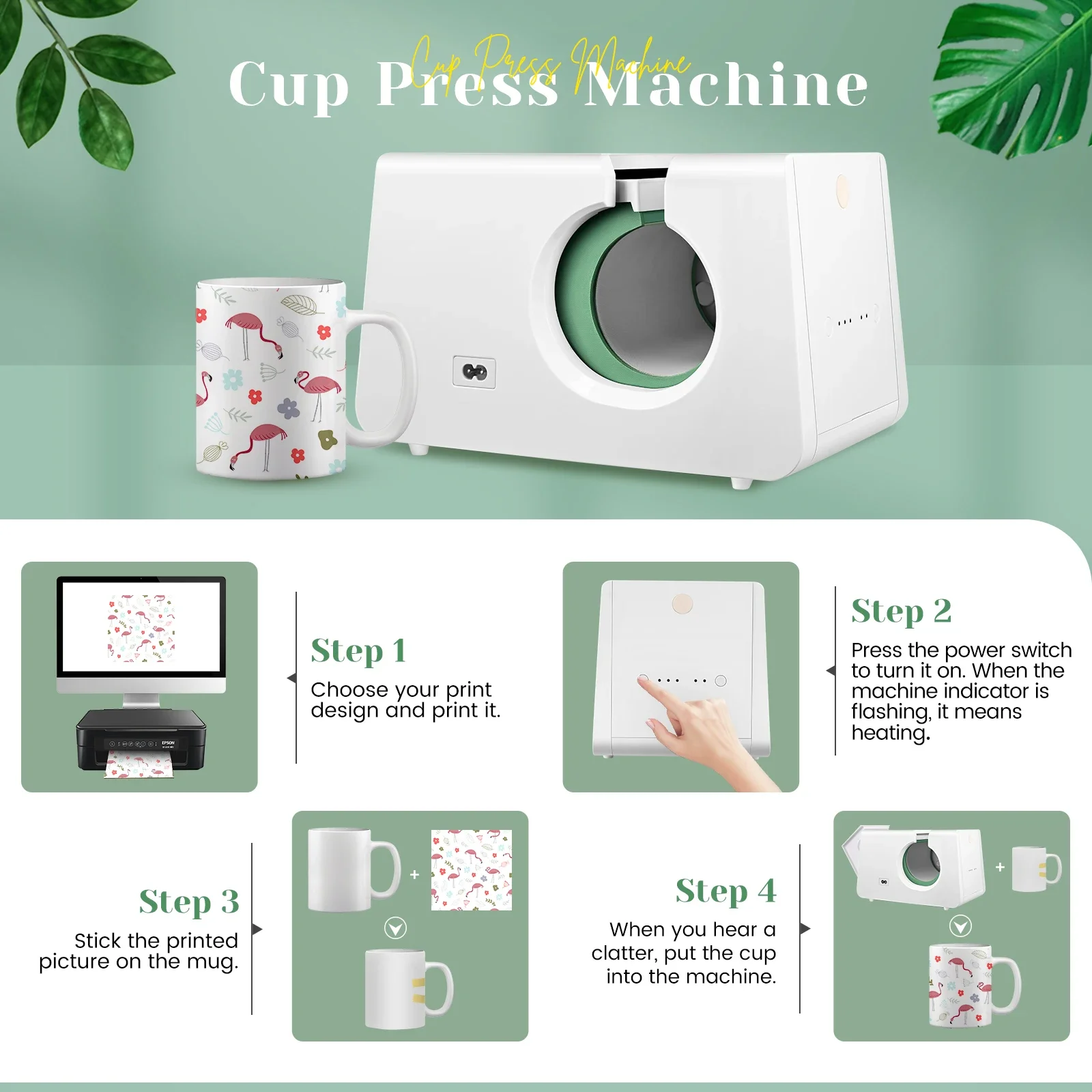 a*-Automatic Mug Heat Press Machine 10-11oz Transfer Sublimation Portable Cup Presser One-Touch Button as Gifts for Birthdays^