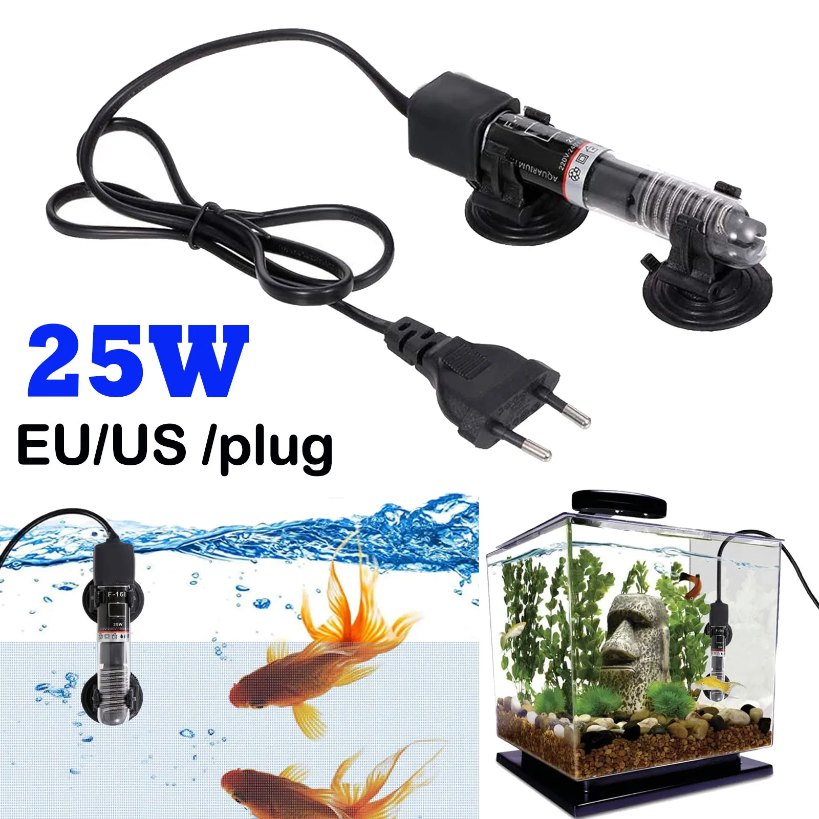 Mini Aquarium Heater Submersible Fish Tank Water Automatic Temperature 26Degrees Thermostat Heater Rod with Suction Cups