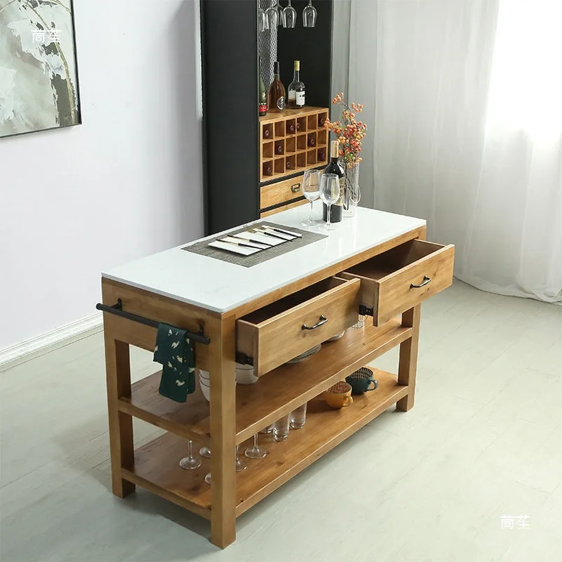 American retro solid wood dining side cabinet, dining table, microwave oven storage cabinet, modern kitchen, island operation