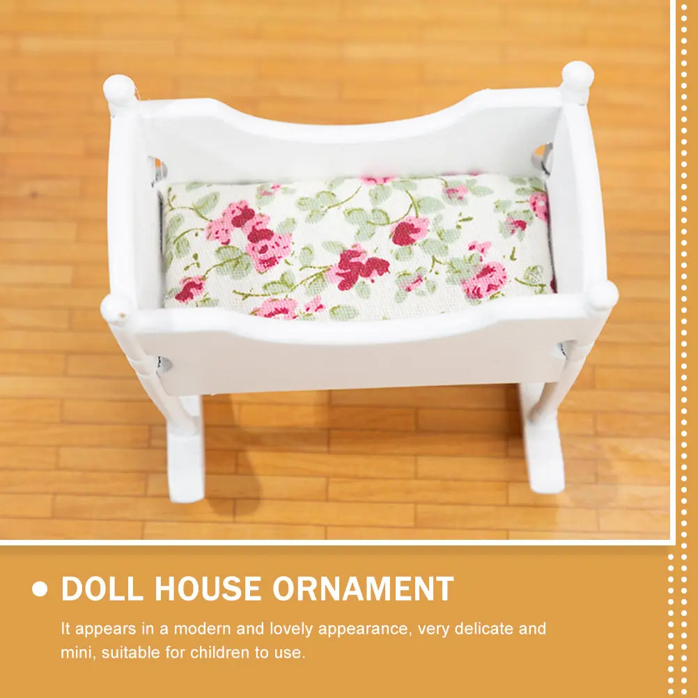 Mini White Cradle Adorn for Dollhouses Eco Friendly Safe Smooth Surface Fine Motor Skill Development Nursery Decoration Kids