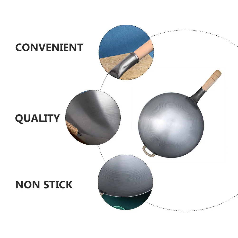 

1Pcs Heavy Duty Cast Iron Wok Non-Stick Cooking Pan for Gas Stove Bbq Fried Potatoes Scrambled Eggs Kitchen Gadget with Wooden