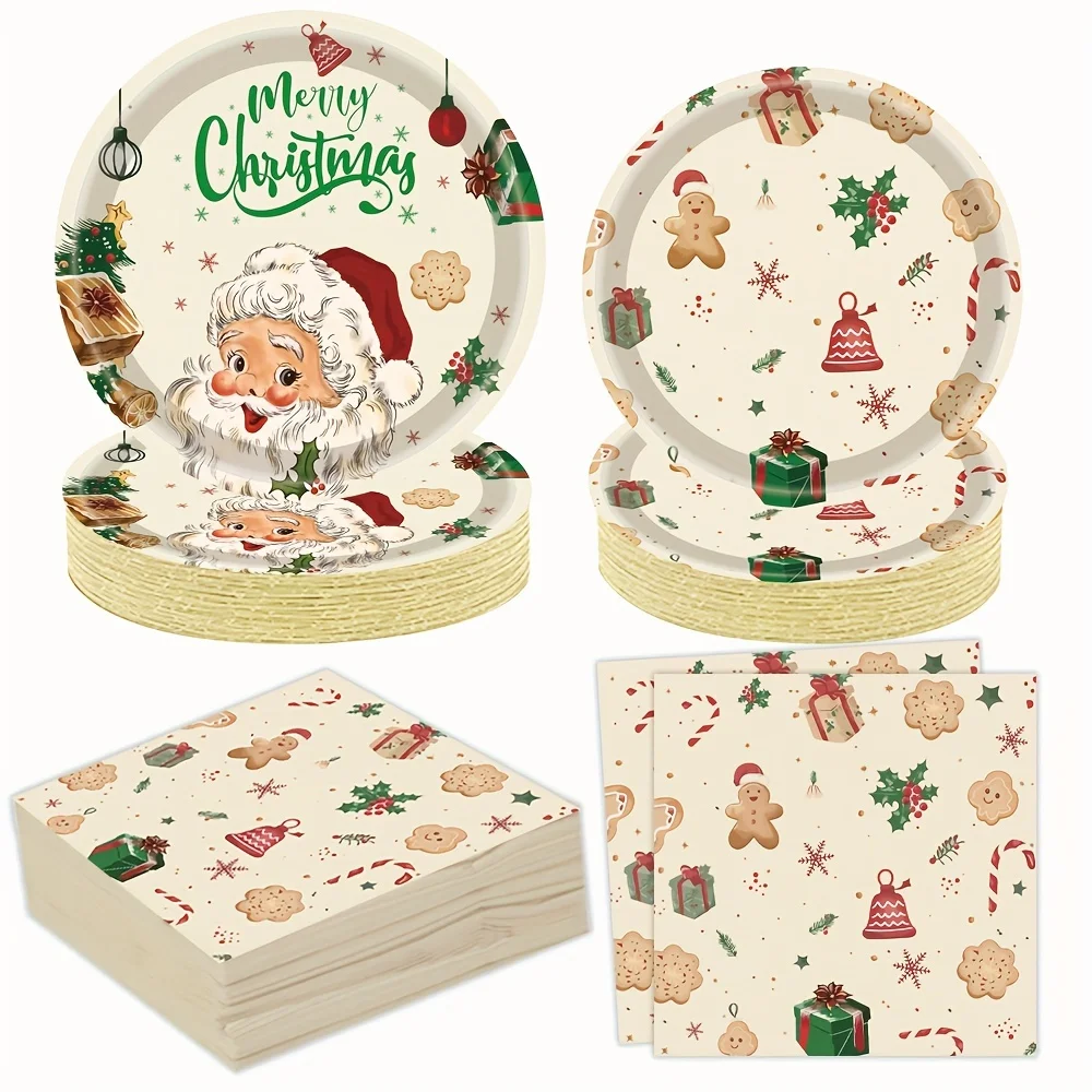40 Stücke Weihnachten Party Supplies Santa Claus Haus Geschirr Einweg Geschirr Set 20 Stücke Pappteller 20 Stücke Abendessen Serviette für