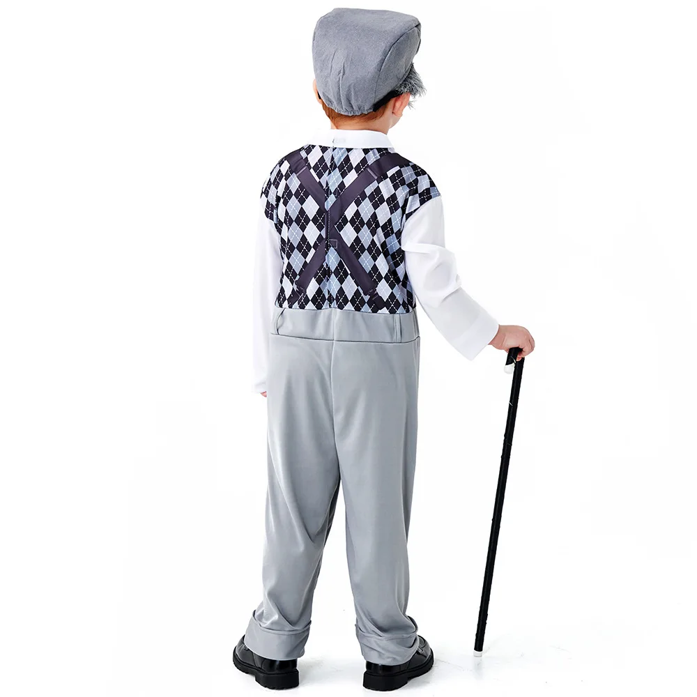 Halloween Cosplay Costume for Kids, Old Man Costume, Avô Acessório, Incluindo Chapéu, Óculos, Barba, Gangster, 100 ° Dia de Escola, Acessórios