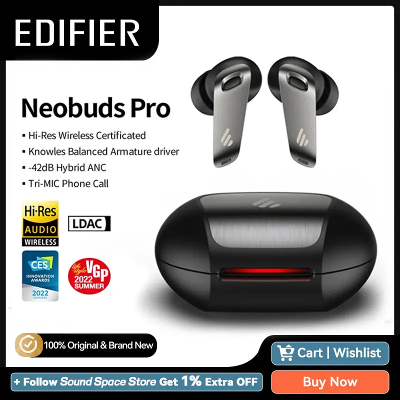 Edifier Neobuds Pro TWS Wireless Bluetooth Earphone Hybrid ANC Hi-Res certified Knowles Balanced LHDC LDAC decoding Tri-MIC