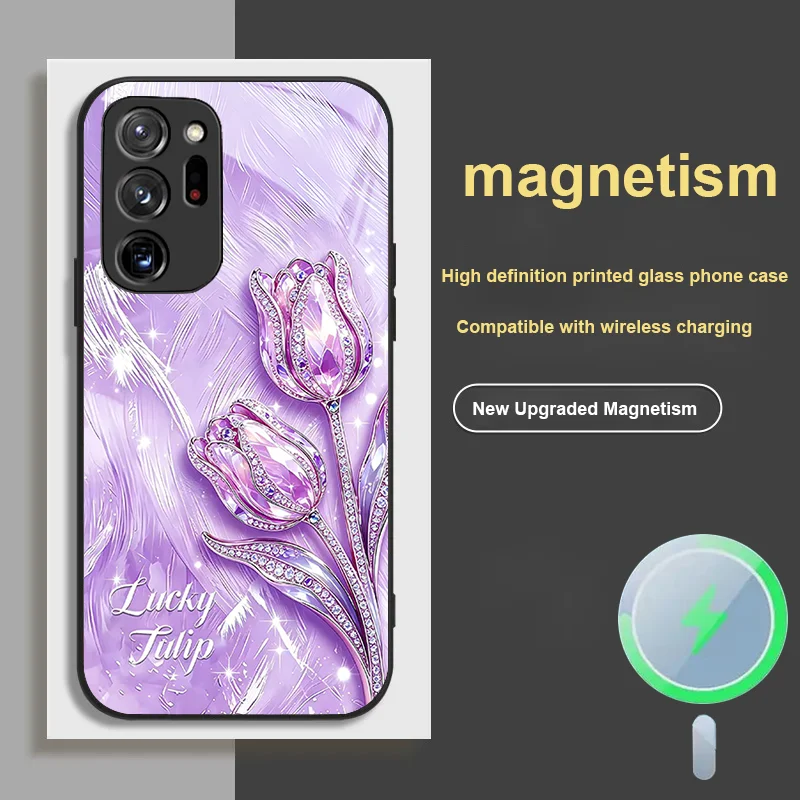 For Samsung S 21 Ultra 22 26 23 25 24 Magnetic Glass Phone Case Dustproof Protective Cover Colorful Tulip Flower Design