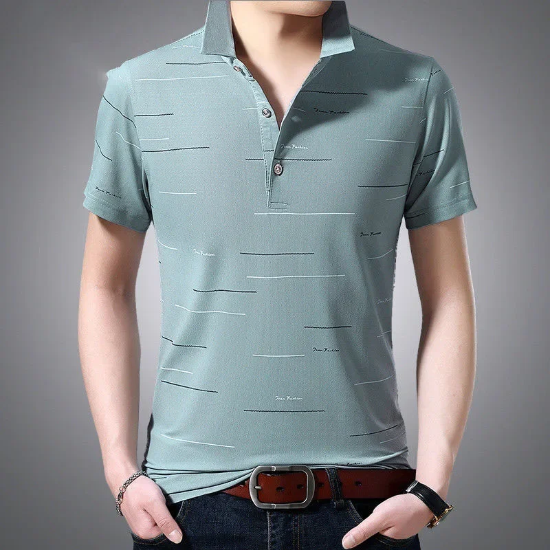 

Lapel Button Printed Polo Shirts Men Clothing New Oversized Casual Pullovers Tops Short Sleeve T-Shirt XT83