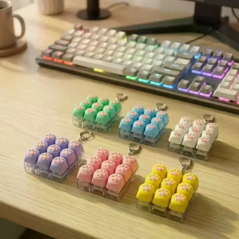 9 Keys Keyboard Key Toy Cat Paws Finger Button Stress Relief Toys Mechanical Keyboard Keycaps Keychain Office Decompression Calm