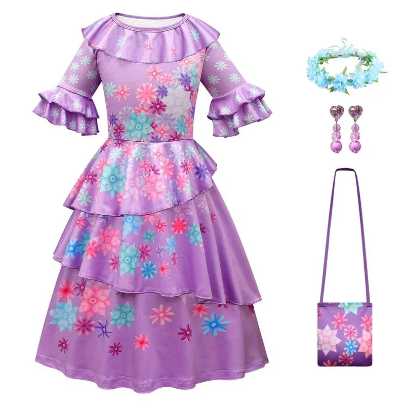 Disfraz de encanto para niñas, vestido de Cosplay de Madrigal Isabela para niños, vestido de princesa de Halloween y Carnaval elegante, trajes de fiesta de cumpleaños khj