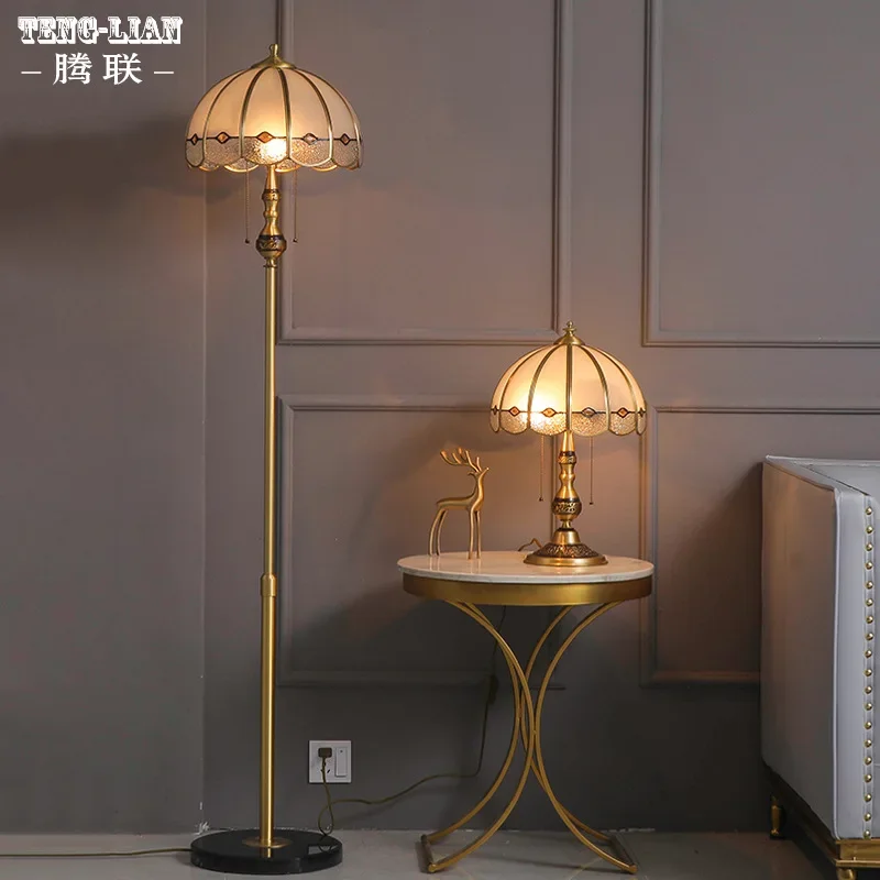 American Style Villa Living Room Copper Floor Lamp European Style Grand Hall Dining Room Bedroom Table Lamp Retro Room Bedside