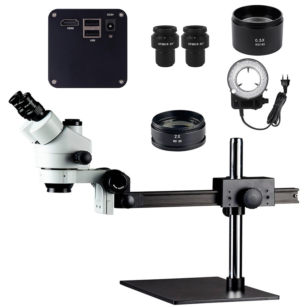 3.5X-270X Intelligent Measurement Trinocular Compound Stereo Microscope LED Ring Light Repair Smartphone Zoom HD Microscope