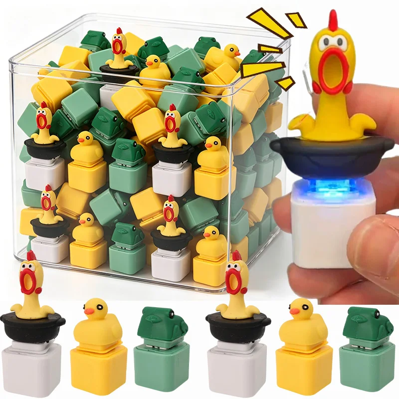 Anti-Stress Screaming Goat Cat Frog Duck Key Chain LED-Glowing Fidget Button Cartoon Cute Animal Rechargeable Sounding Keyring