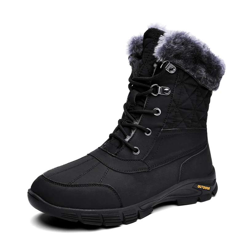 

Men's everyday outdoor cotton boots, snow boots, hiking boots with fleece lining, warm high-top lace-up, waterproof upper