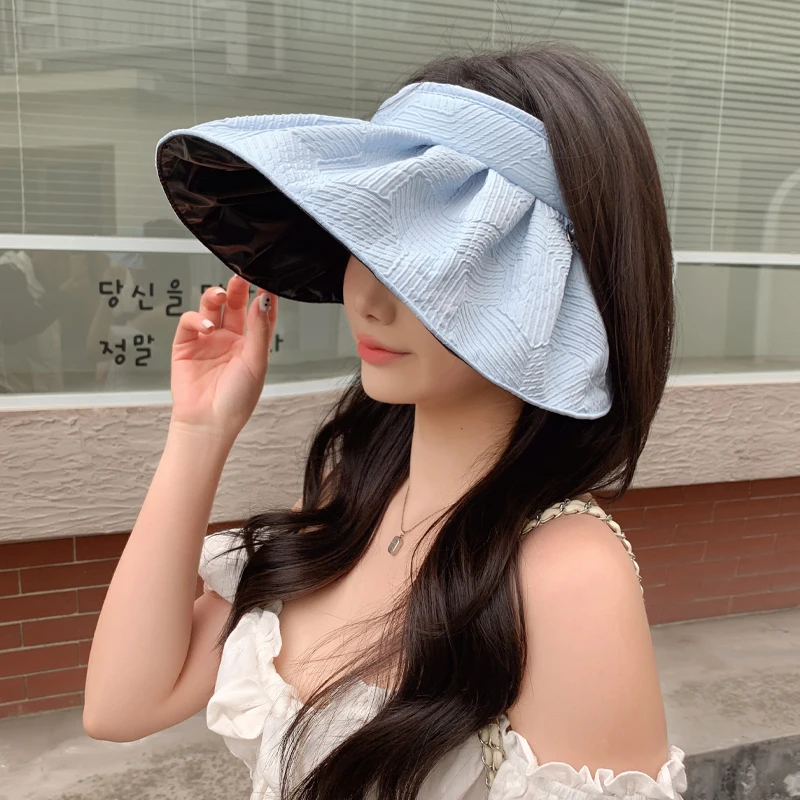 New summer lines sun hat women's versatile empty top seashell hat hairpin sun visor cap outdoor breathable leisure hat