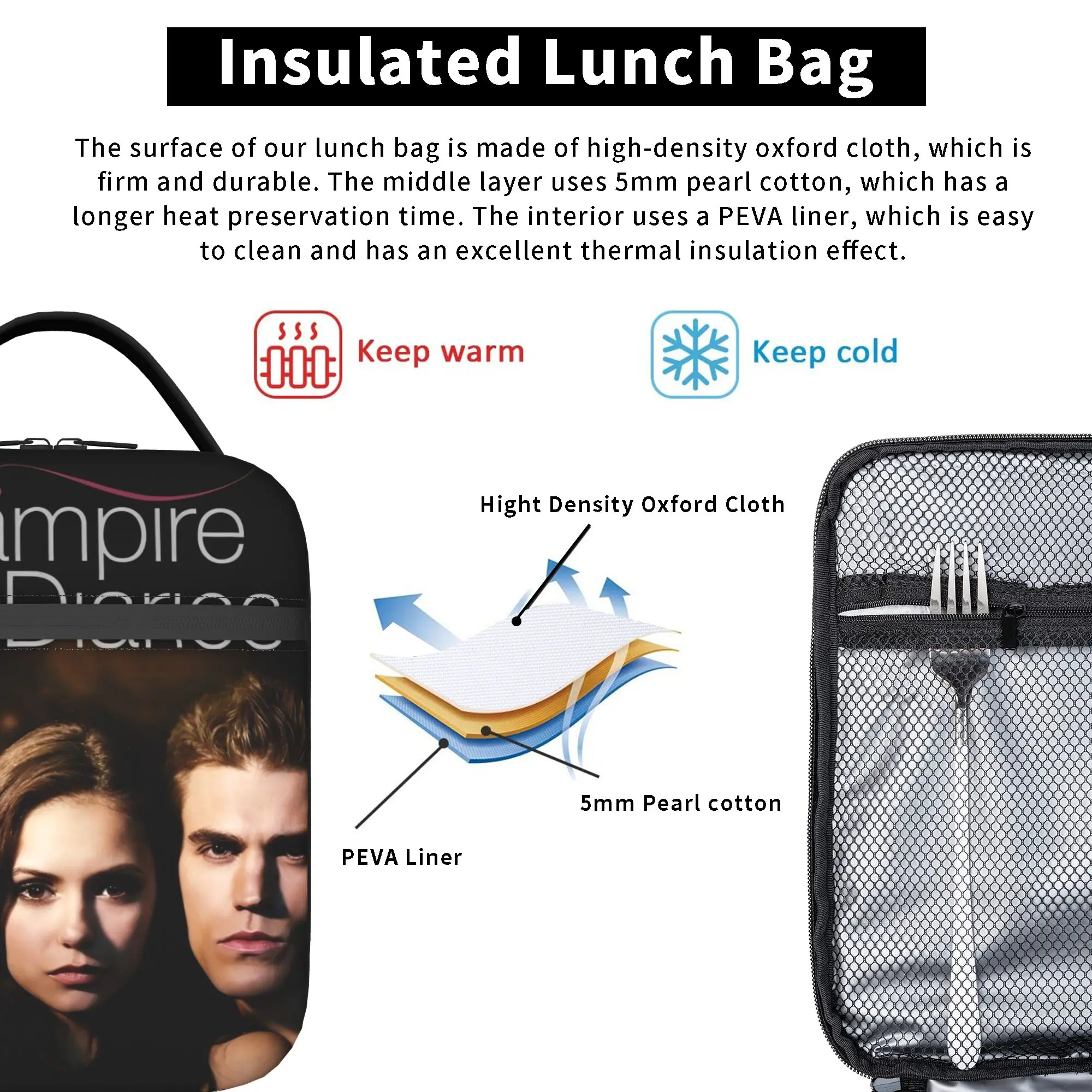 The Vampire Diaries Insulated Lunch Bags Large Supernatural Dark fantasy Reusable Cooler Bag Tote Lunch Box Beach  Picnic - view 5