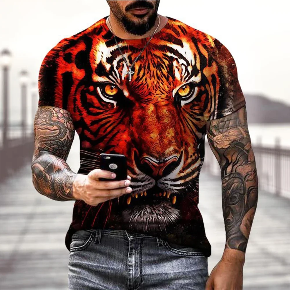 Summer Tees Tops 3D Tiger Print Men's T-Shirt Casual Animal Pattern T Shirt Streetwear Quick Dry Fashion Oversized Clothes