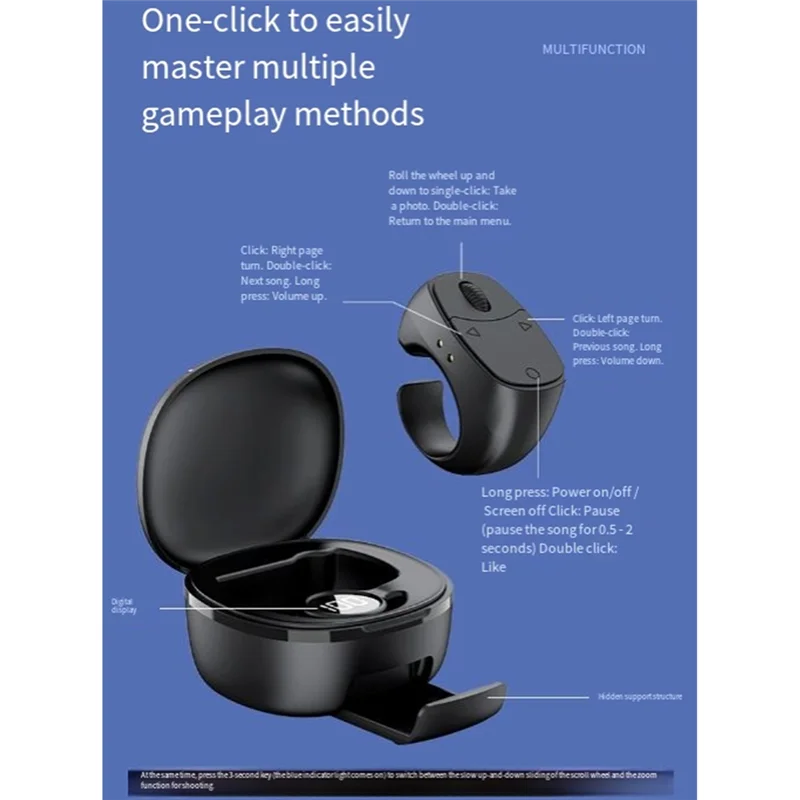 A97I-Wireless Bluetooth Roller Smart Fingertip Ring Remote Control Mouse Mobile Selfie Video Mice Automatic Turner Browsing Whit