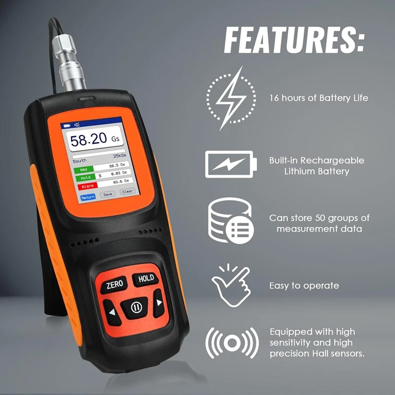 Gauss Meter,±2% Accuracy Magnetometer, Industrial 0-2500mT -Meter, Rechargeable Gaussmeter with Hall Probe-A56M