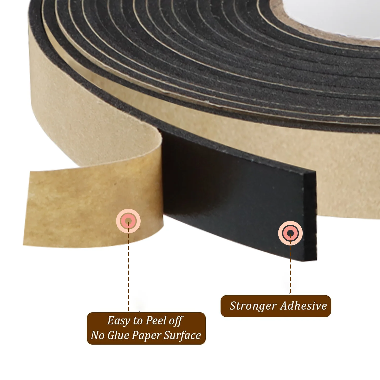 Black foam tape, adhesive process, used for single-sided sound insulation, shock absorption and door and window joint filling