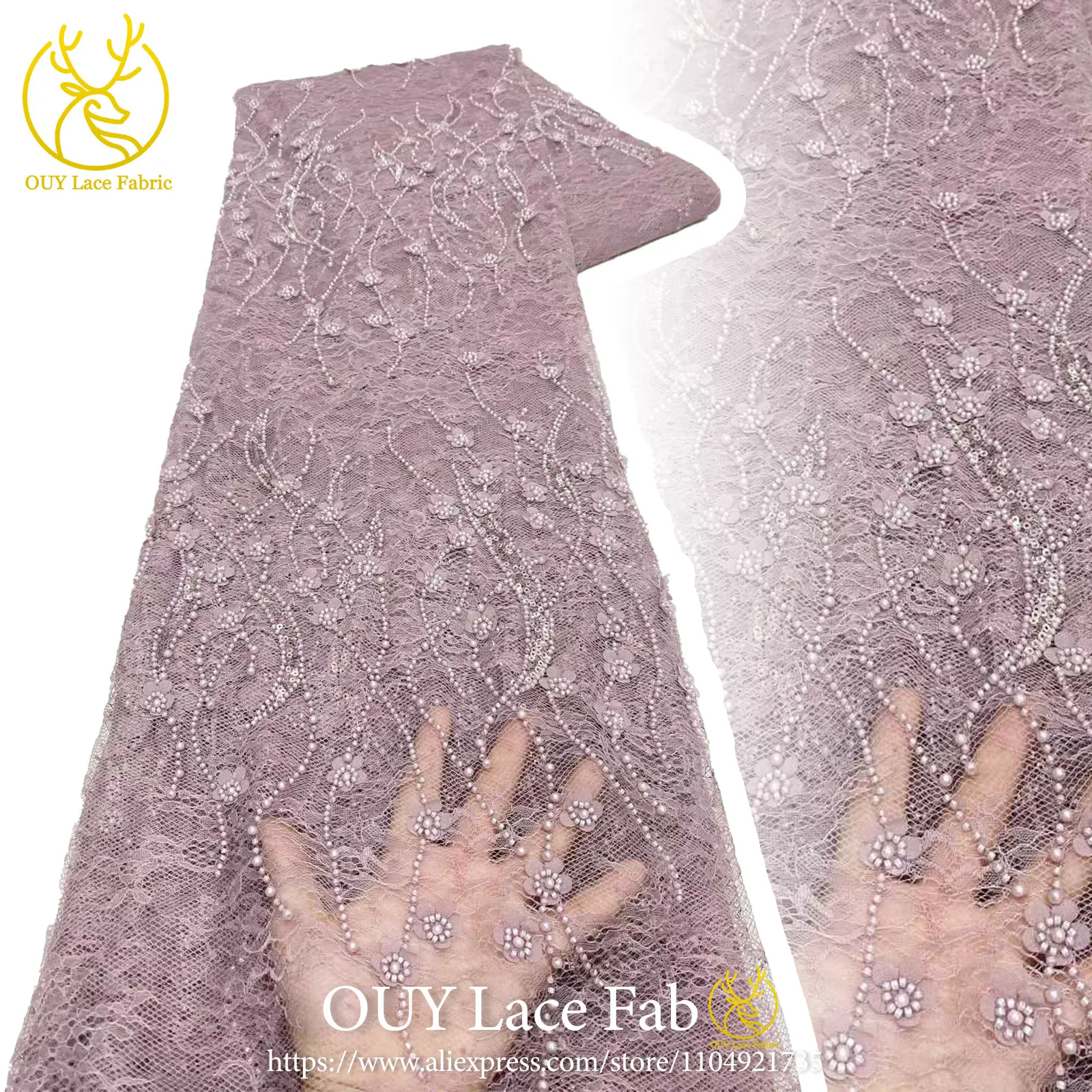 

5-Yard Premium African Beaded Lace Fabric, 2026 Latest African Sequins Lace Fabric, Suitable For Party Dress Sewing Materials.