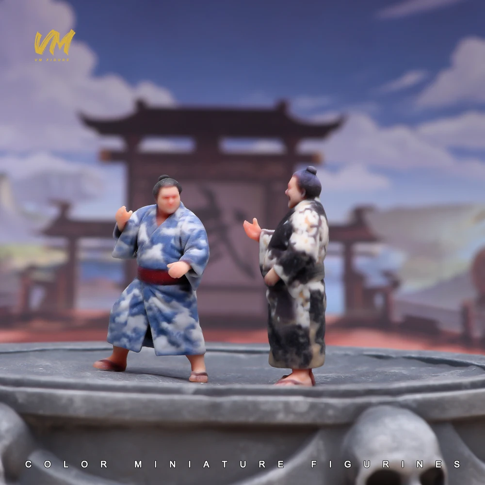 3D Painted 1/64 Funny Japanese Sumo Wrestler Figure in Traditional Kimono Model for Oriental Diorama Scene Props Photography