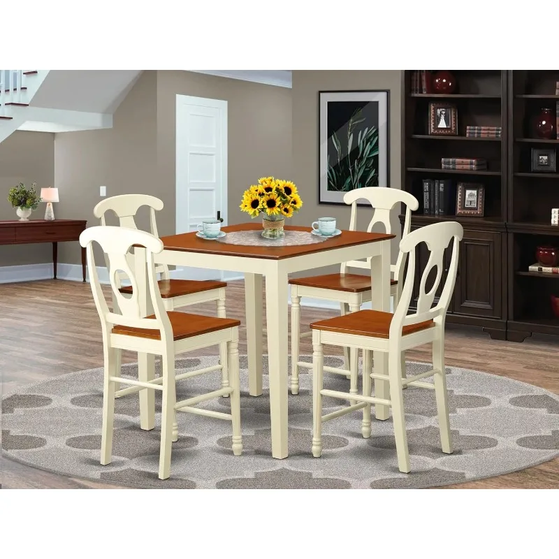 Conjunto de balcão de cozinha de 5 peças VNKE5-WHI-W inclui uma mesa de jantar quadrada e 4 cadeiras de sala de jantar