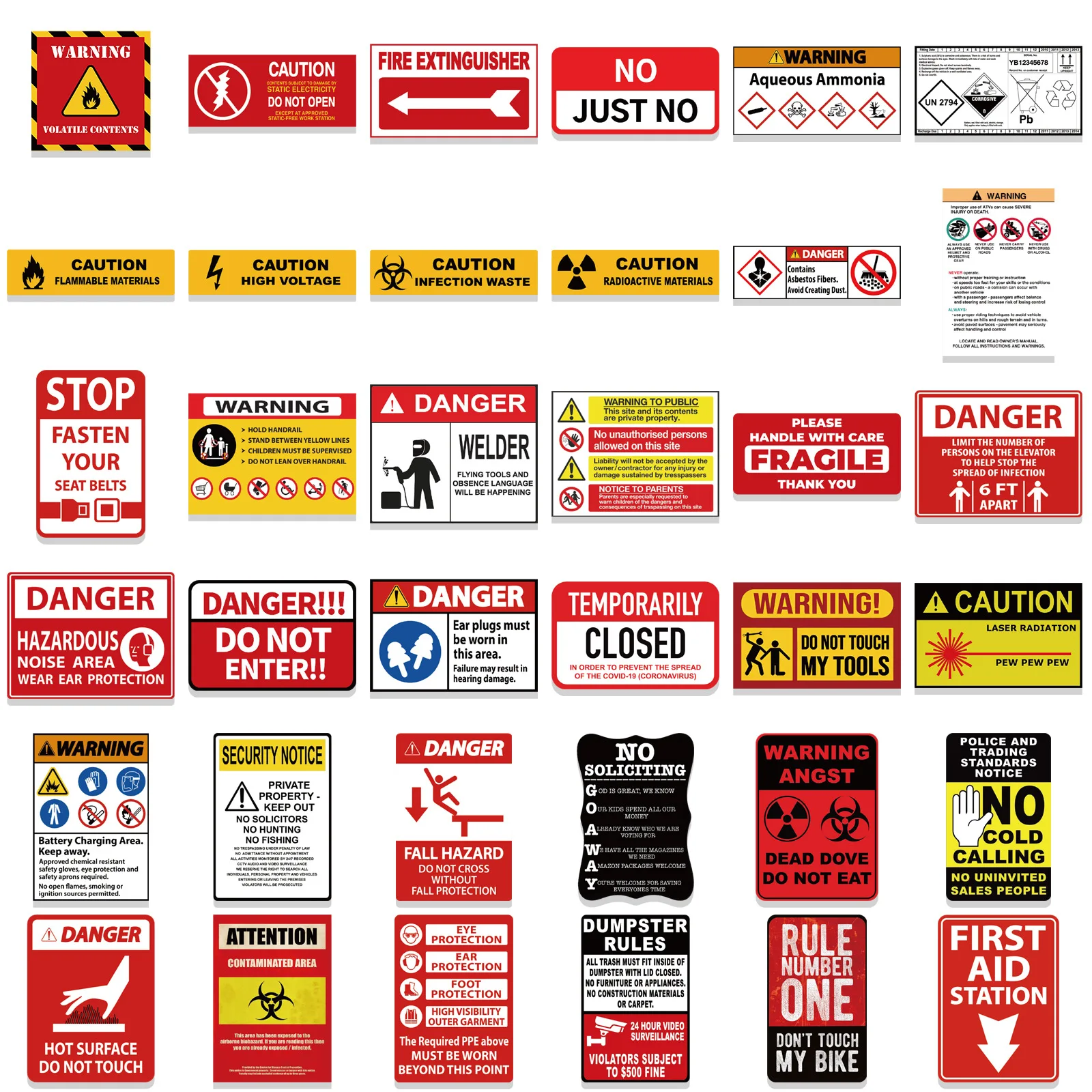 75Pcs Warning Mark Sticker Waterproof Graffiti Aesthetic Waterproof Stickers Laptop Luggage  Fridge Scrapbook Book Pack Kids Toy image 4
