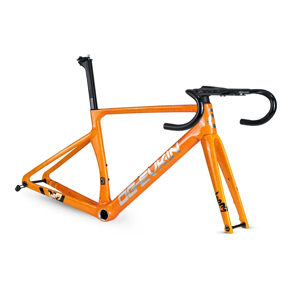 Orange Carbon Road Frame with Handlebar Full Inner Disc Brake T47 30C 12x100/12x142 Bicycle