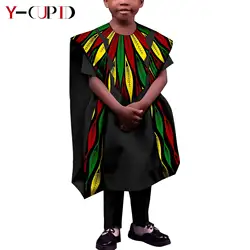 Bazin Riche African Agbada Clothes for Children Summer Boys Casual Dashiki Outfits Asooke Top Shirts and Pants Robe Sets Y224001